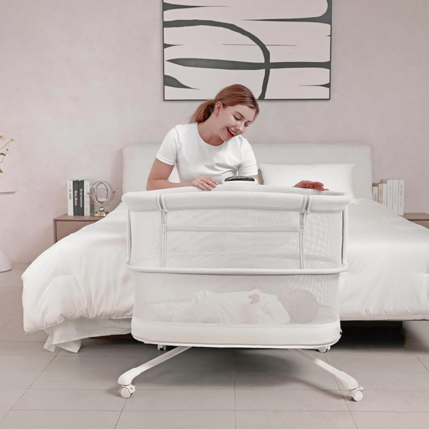 Mastela Dream Starlight Bedside Bassinet – Premium Comfort in Elegant White