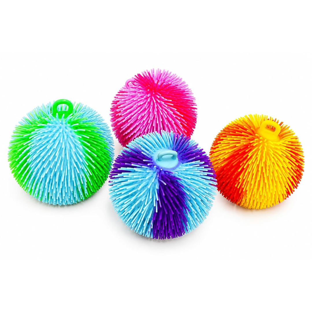 Puffer Ball – Tactile Sensory Squeeze Toy with Finger Loop (Red Pink)