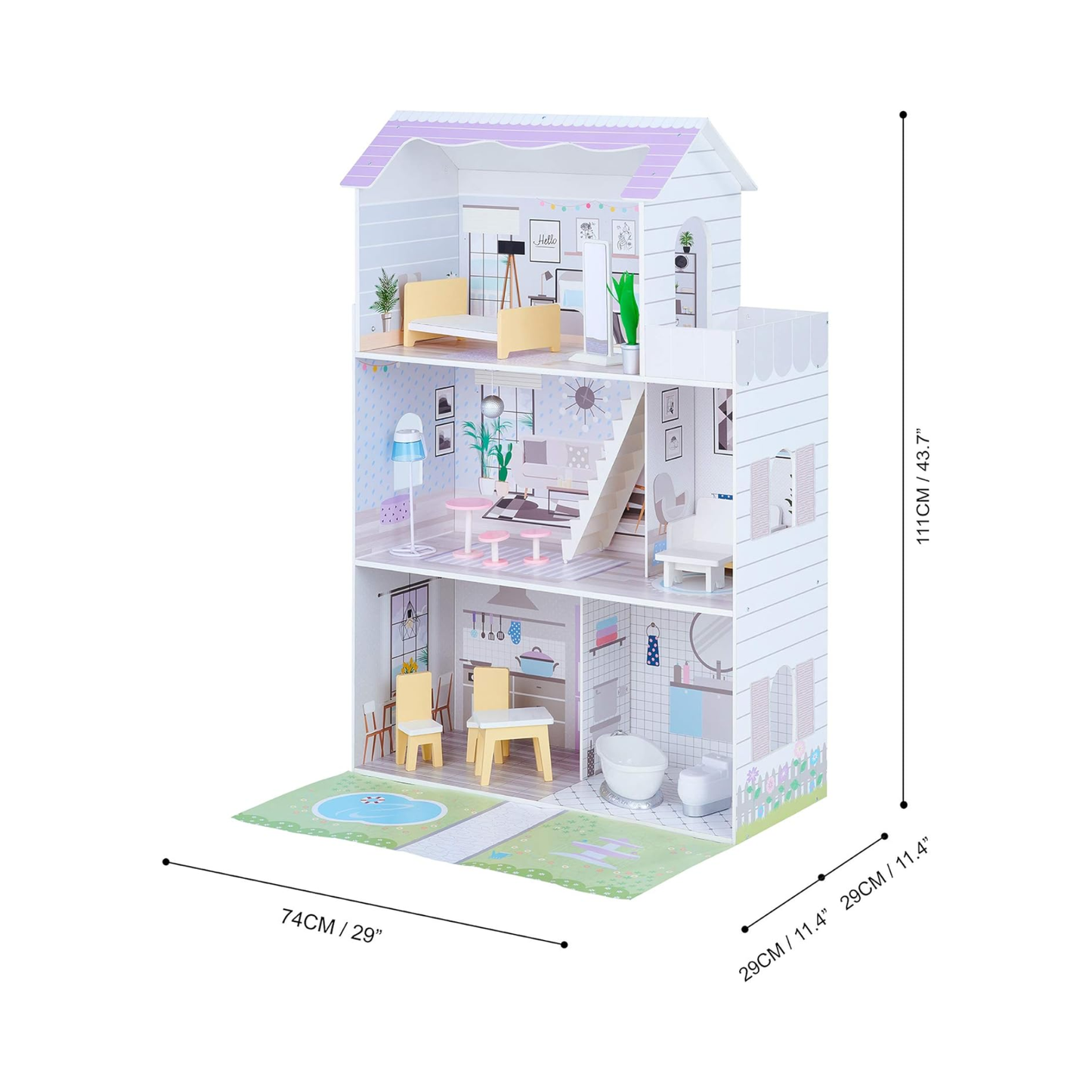 Doll House Scandinavian Family Villa Wooden Dollhouse Playset