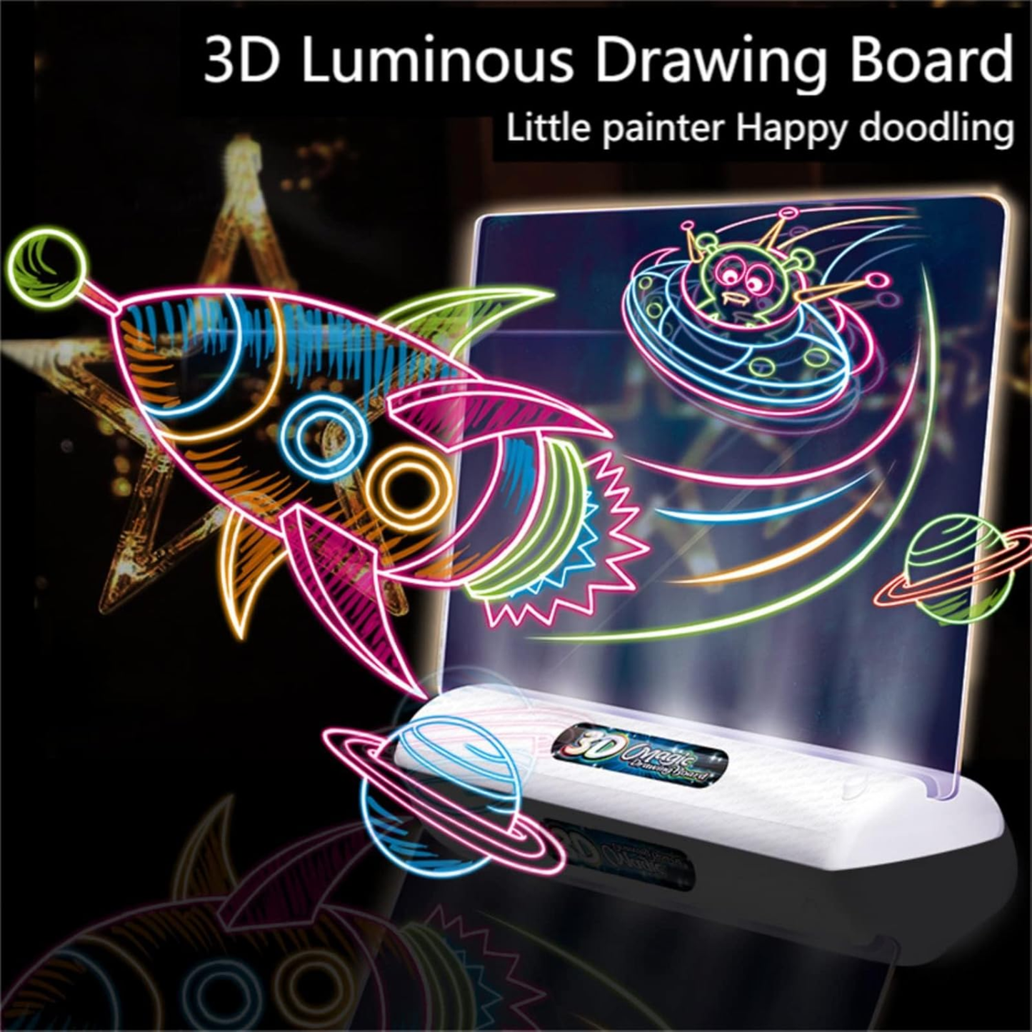 3D Magic Drawing Board – Illuminated Neon Art Pad with 3D Glasses & Markers for Kids