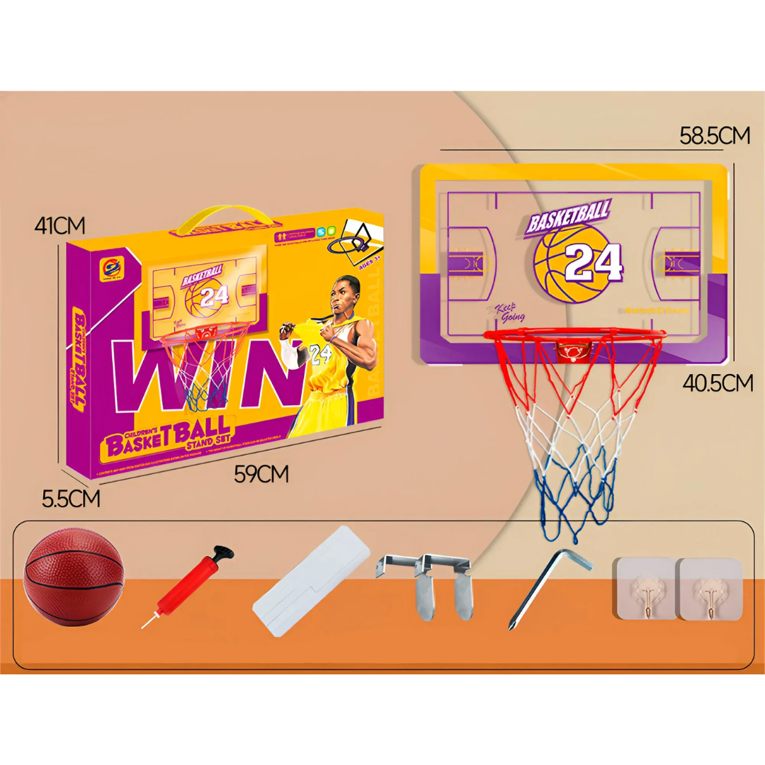 Wall-Mounted Basketball Hoop & Rectangle Backboard Set with Ball