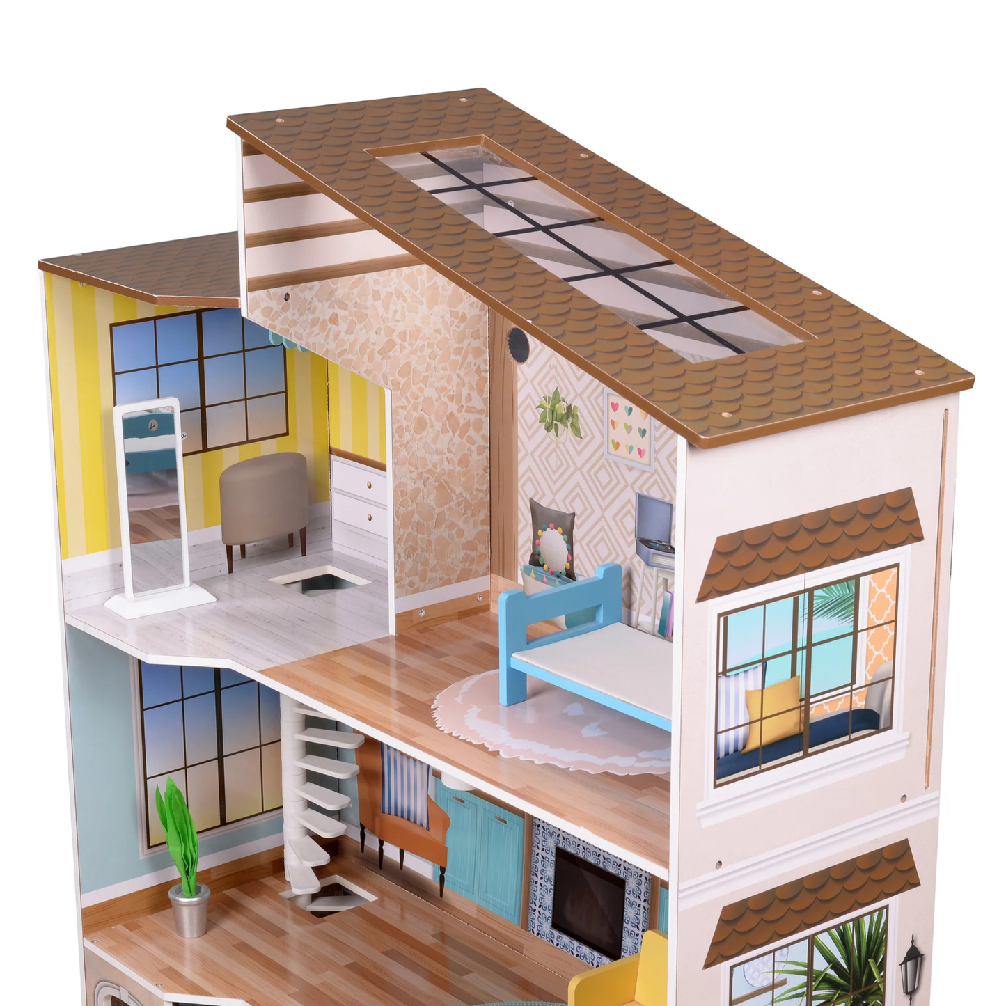 Doll House Modern Loft Wooden Dollhouse Playset
