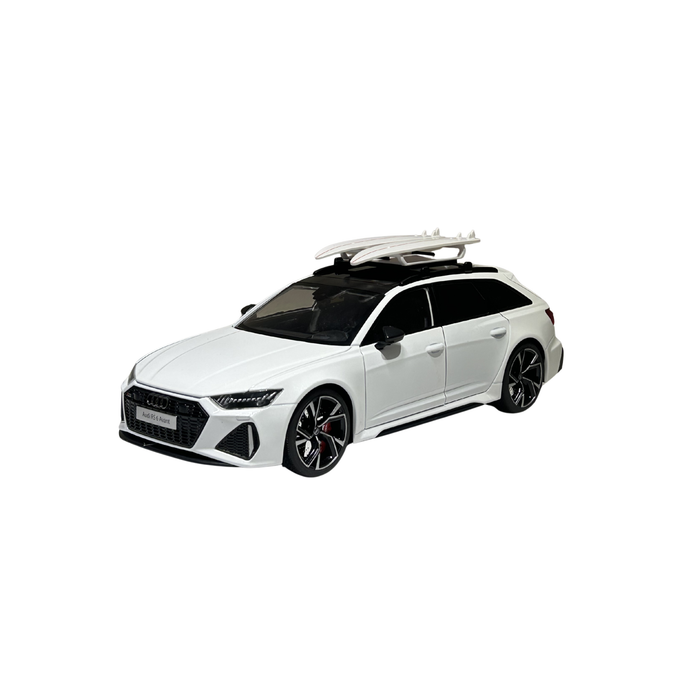 Audi RS 6 Avant Die-Cast Model Car – White Collectible Toy with Roof Rack | 1:18 Scale