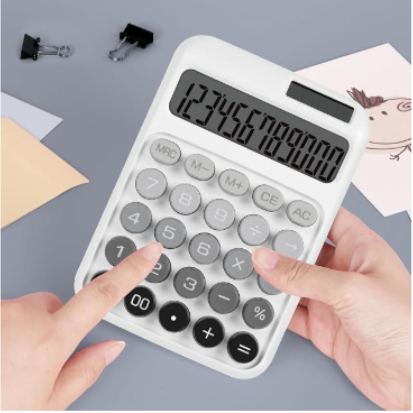 Karuida 12-Digit Basic Desktop Calculator – Minimalist White & Grey, Modern & Efficient