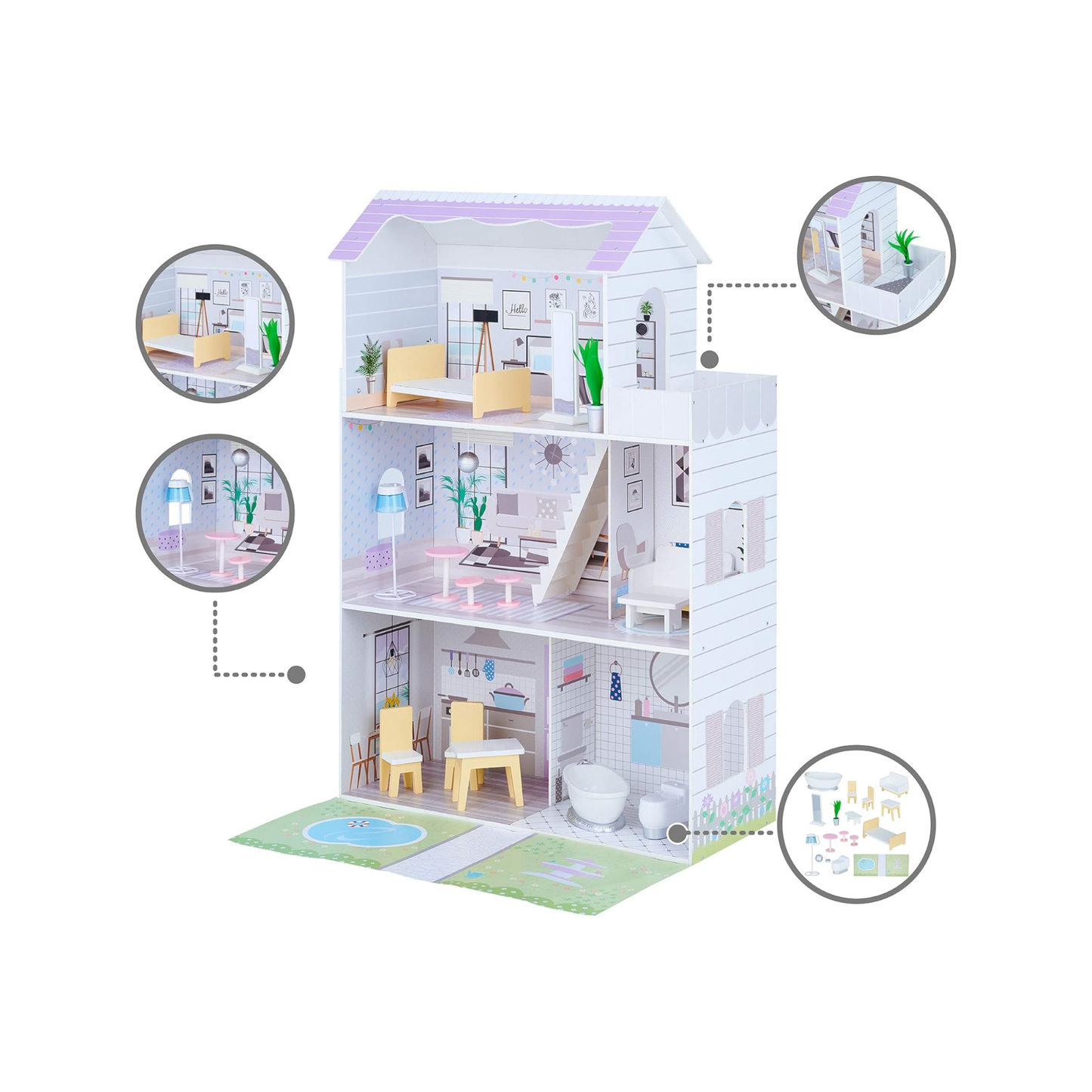 Doll House Scandinavian Family Villa Wooden Dollhouse Playset