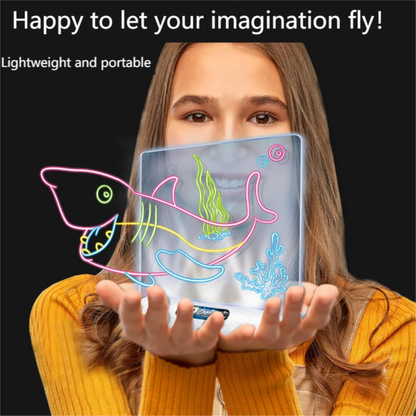 3D Magic Drawing Board – Illuminated Neon Art Pad with 3D Glasses & Markers for Kids