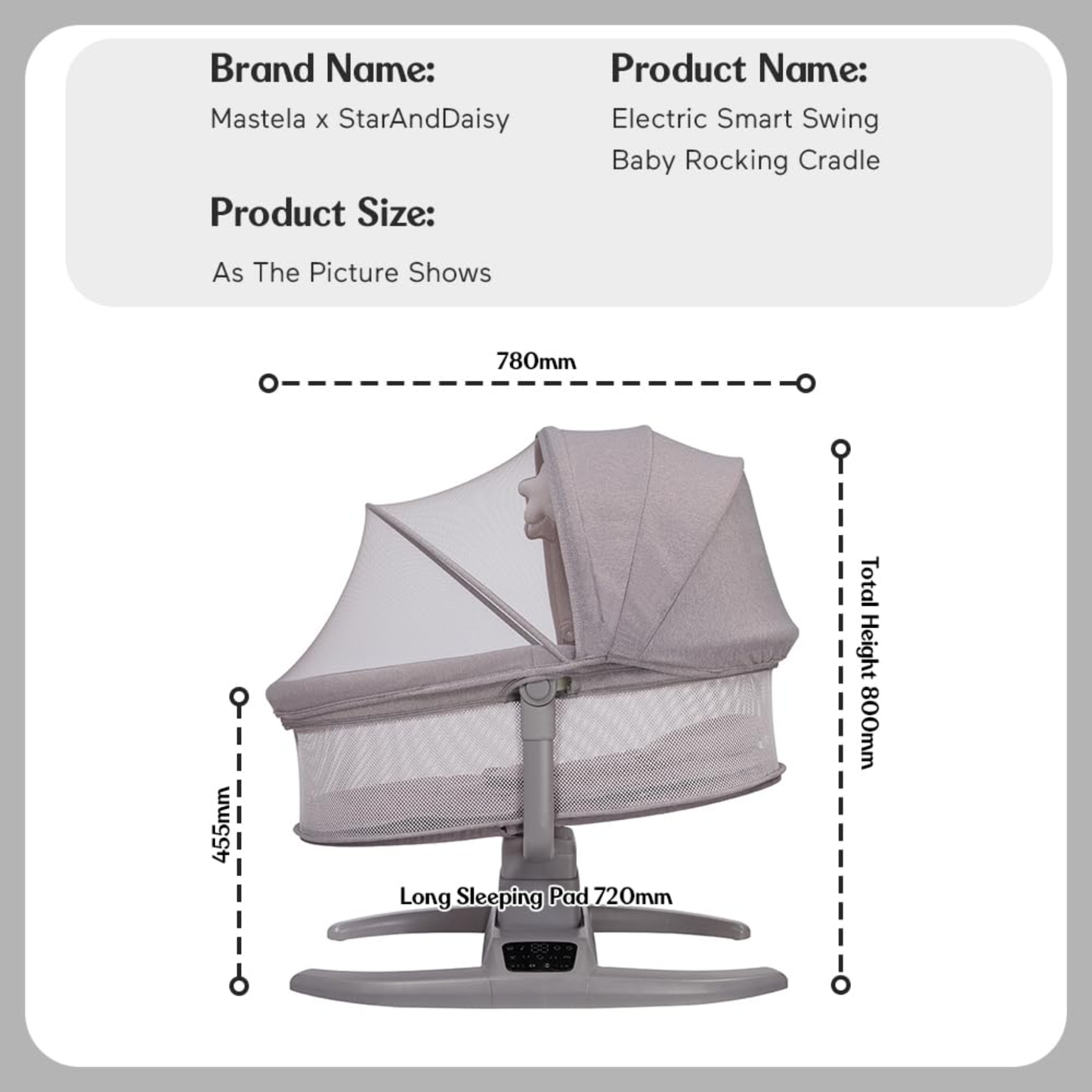 Mastela Multi-Motion Baby Cradle – Interactive Comfort in Sophisticated Grey