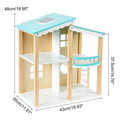 Doll House Blue Doll Room Wooden Dollhouse Playset