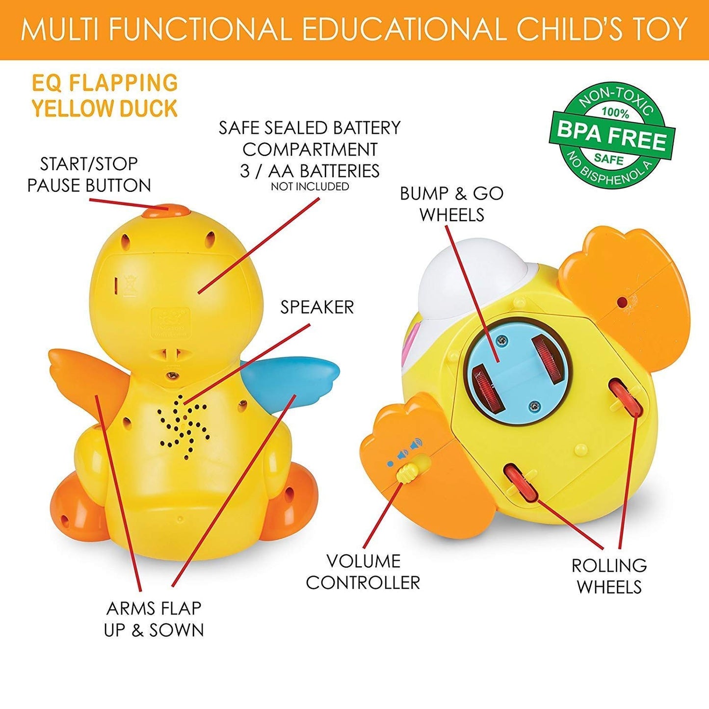 HOLA Dancing Duck Musical Learning Toy with Lights & Moving Wings for Toddlers (18M+)