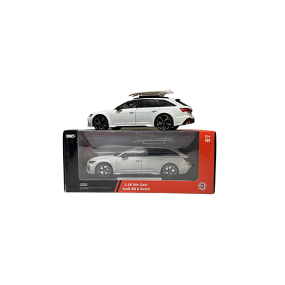 Audi RS 6 Avant Die-Cast Model Car – White Collectible Toy with Roof Rack | 1:18 Scale