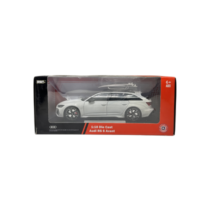 Audi RS 6 Avant Die-Cast Model Car – White Collectible Toy with Roof Rack | 1:18 Scale
