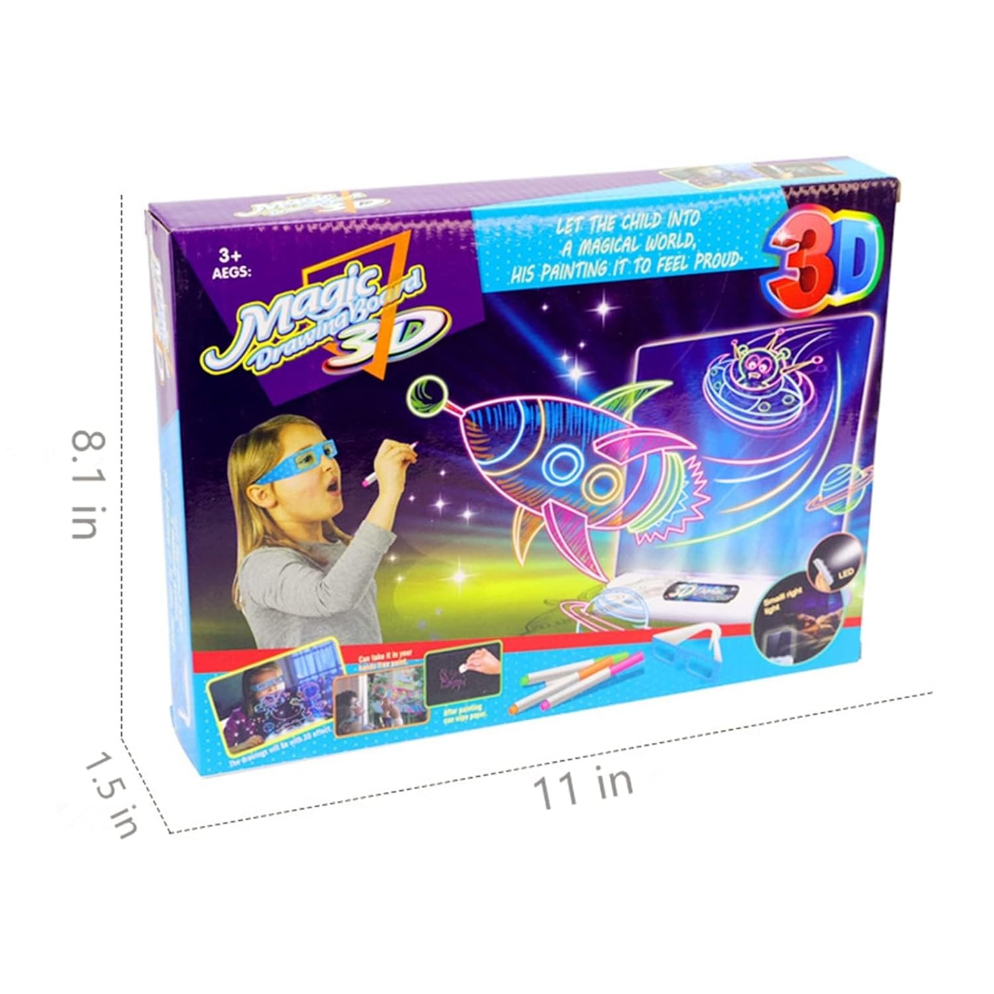 3D Magic Drawing Board – Illuminated Neon Art Pad with 3D Glasses & Markers for Kids