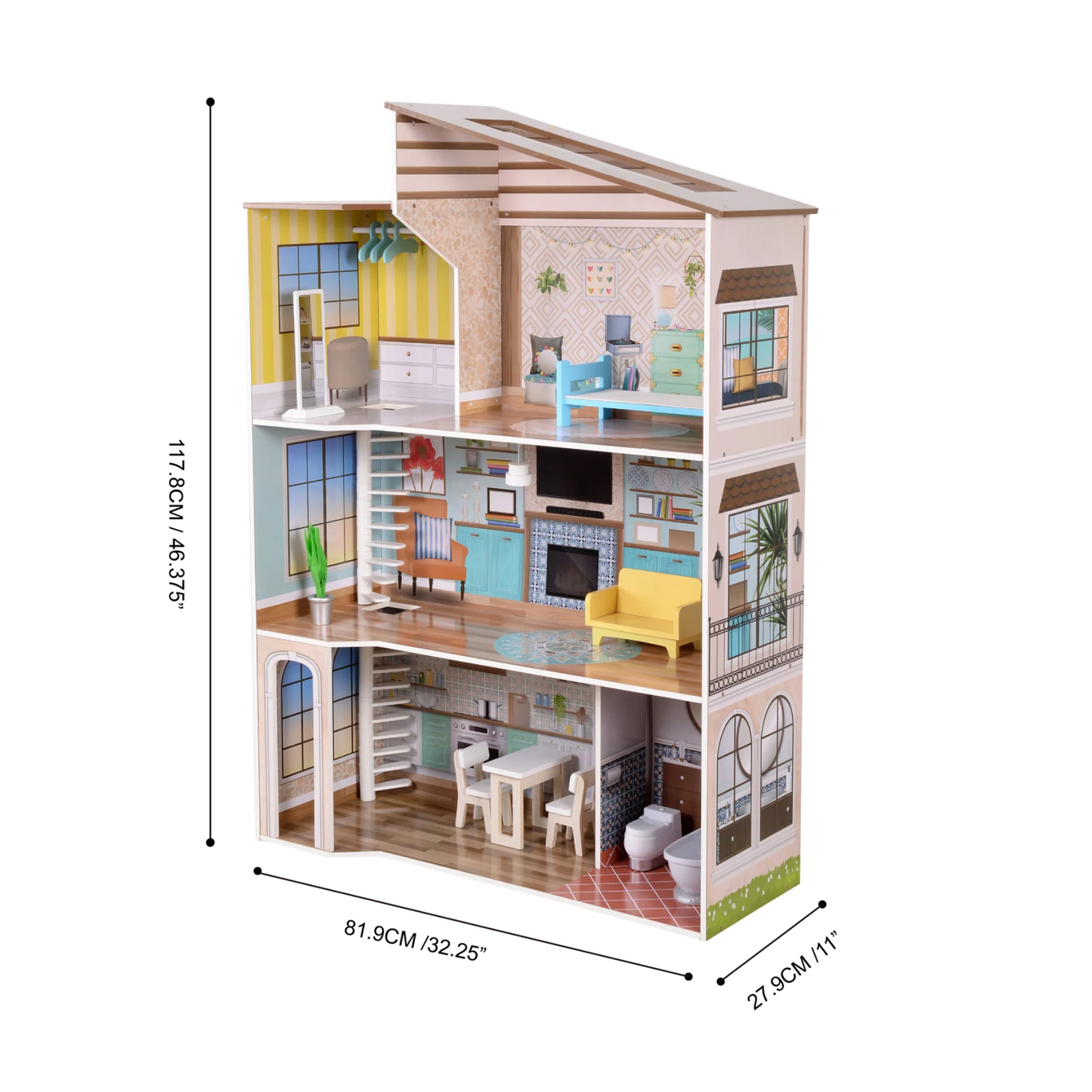 Doll House Modern Loft Wooden Dollhouse Playset