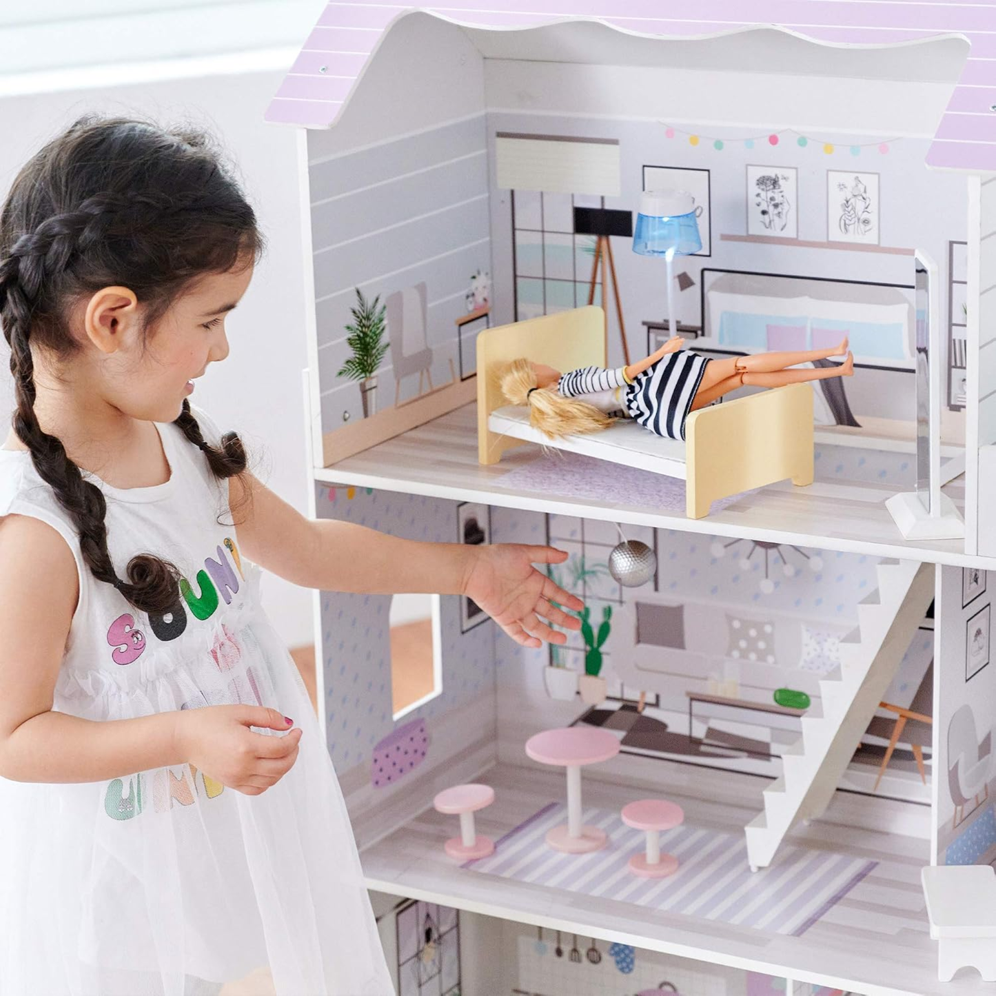 Doll House Scandinavian Family Villa Wooden Dollhouse Playset