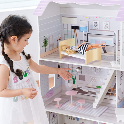 Doll House Scandinavian Family Villa Wooden Dollhouse Playset