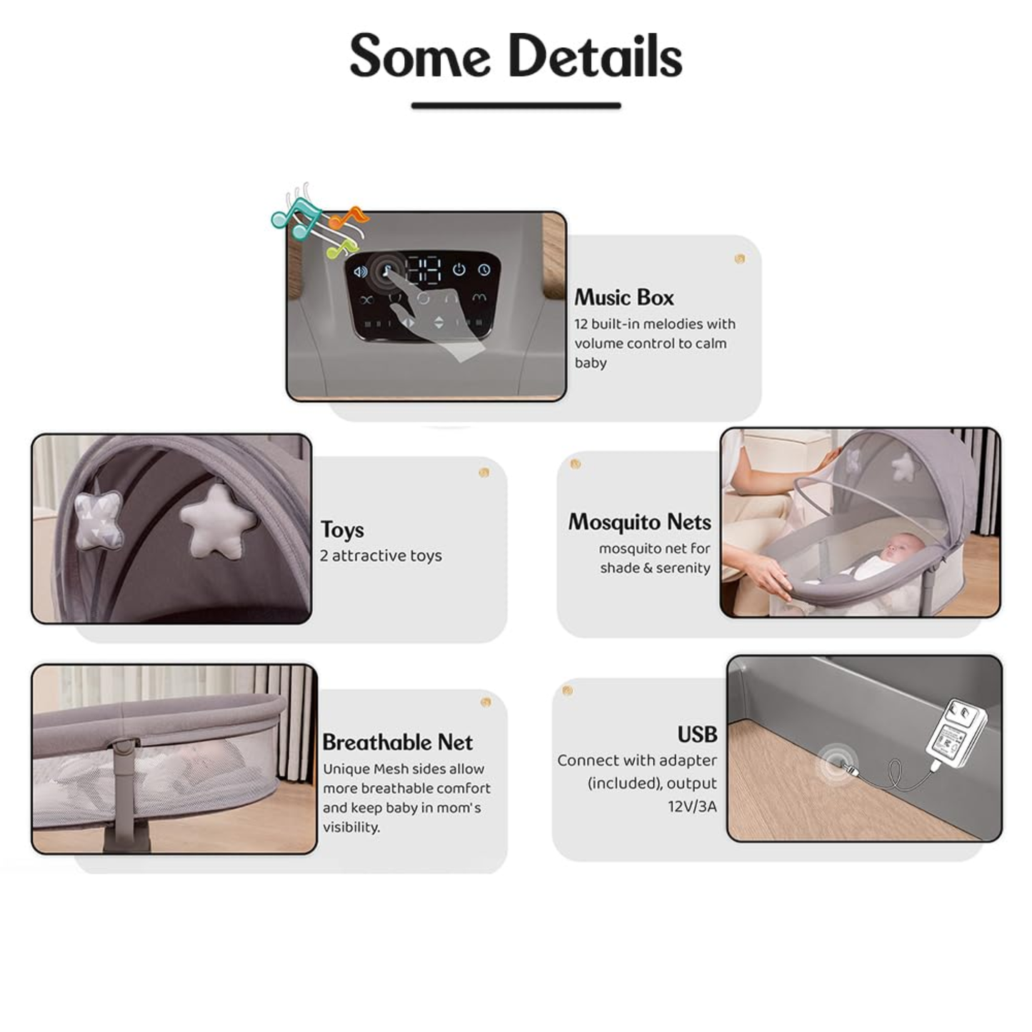 Mastela Multi-Motion Baby Cradle – Interactive Comfort in Sophisticated Grey