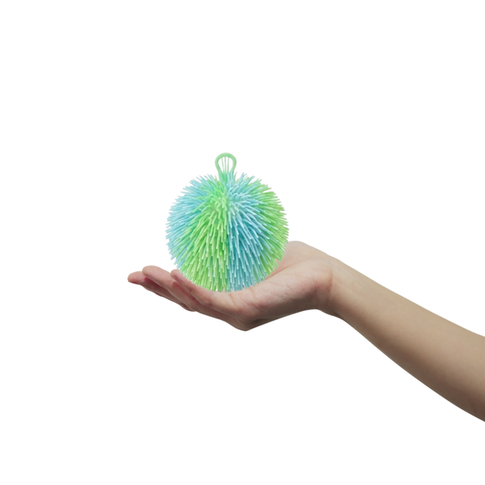 Two-Tone Sensory Stress Ball – Soft Spiky Stress Relief Squeeze Toy with Finger Loop for Kids & Adults (Blue & Green)