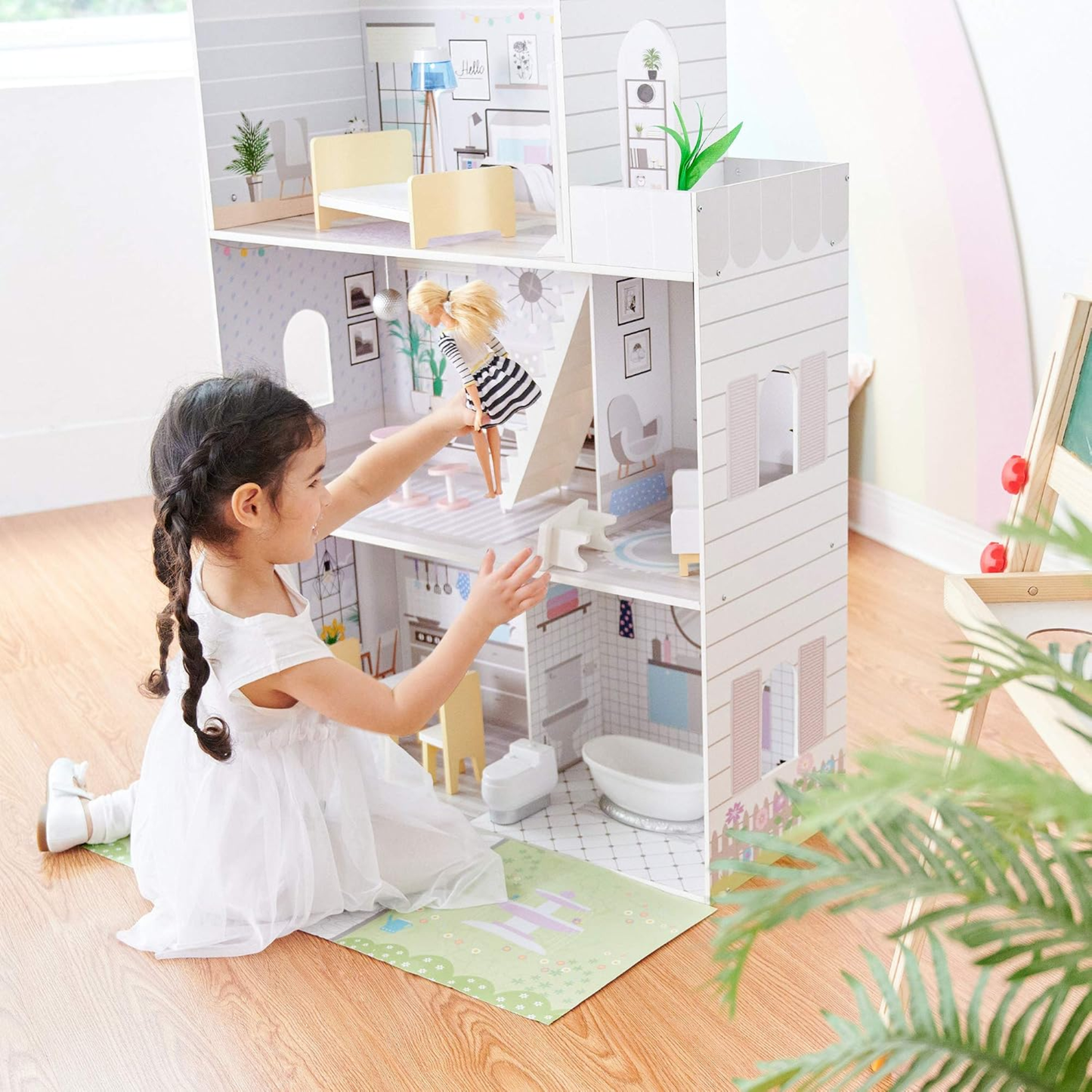 Doll House Scandinavian Family Villa Wooden Dollhouse Playset