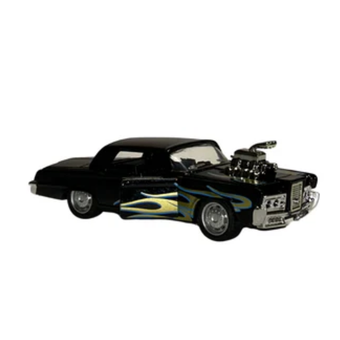 Black Hot Rod Diecast Car Model with Blue Flame Graphics – 1:32 Scale