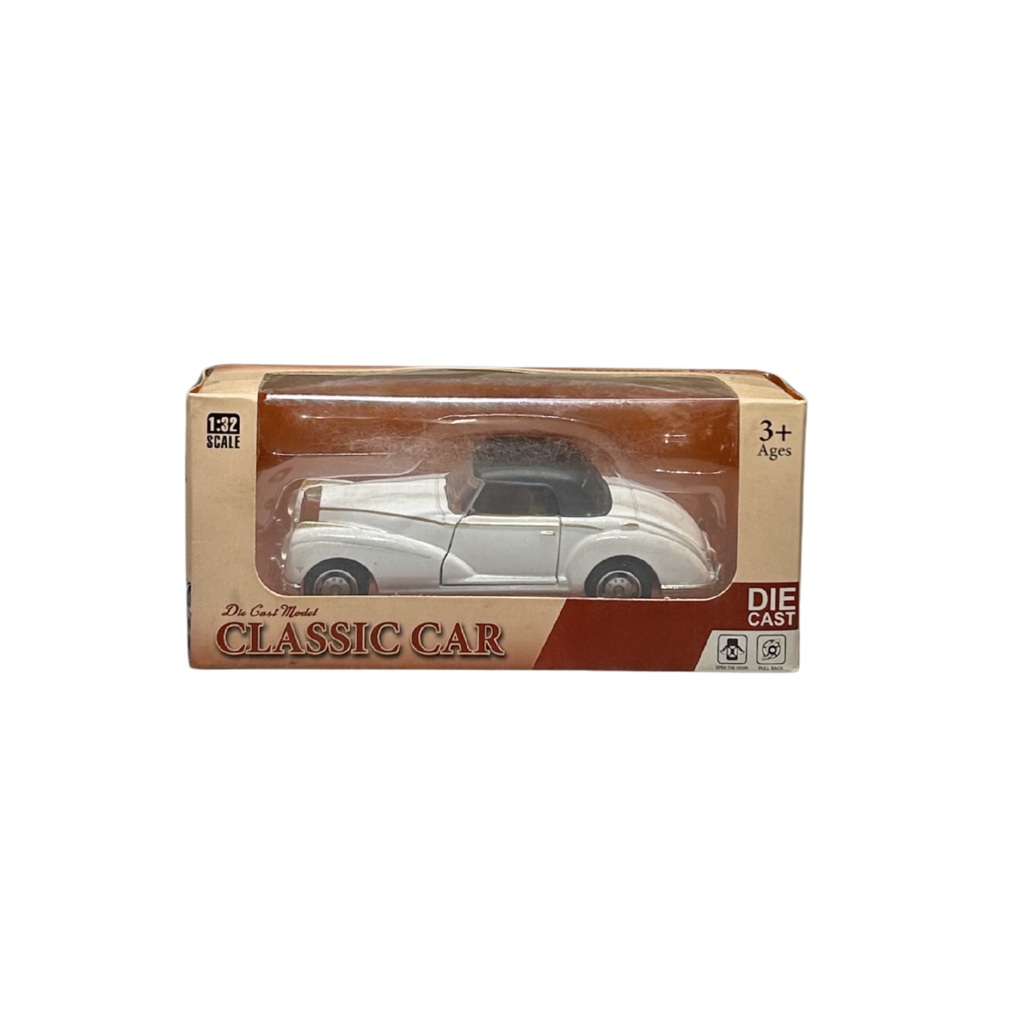 Vintage White Convertible Classic Car Die-Cast Model with Opening Doors | 1:32 Scale