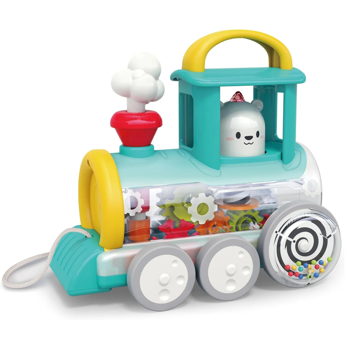 Hola Pull Along Train Engine Toy – Musical Educational Pull Toy with Moving Gears for Babies (6–24 Months)